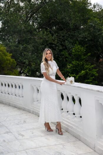 Vestido Midi de Renda Off-White Victory