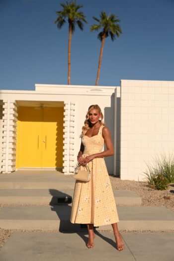Vestido Midi Amarelo Jardim Vichy