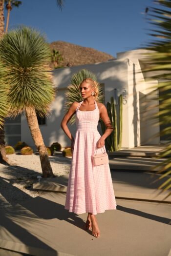 Vestido Midi Rosa Xadrez Pink
