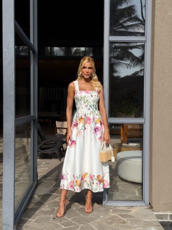 Vestido Midi de Crepe Floral Bella di Sicilia