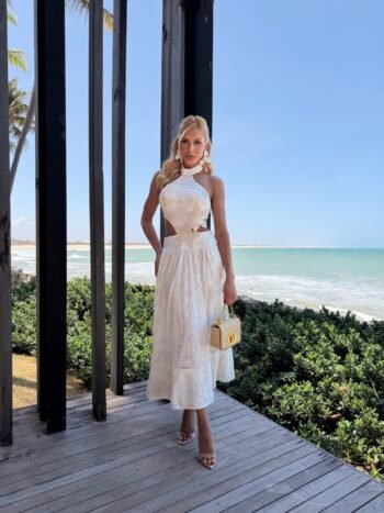 Vestido Midi de Tule Off White Bella di Fiore