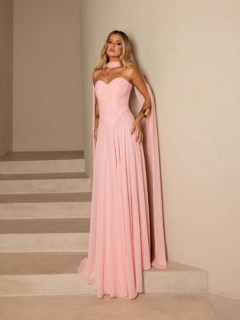 Vestido com Corset plissado e faixa