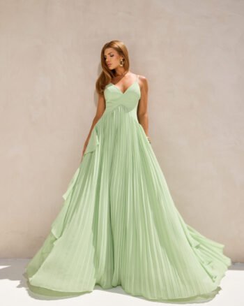 Vestido Longo Verde Plissado