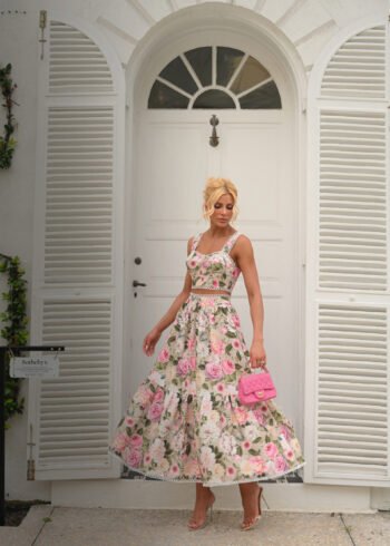 Conjunto Midi Fiorella Estampado com Renda Contrastante