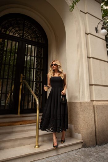 Vestido Midi em Crepe Preto Nocturne