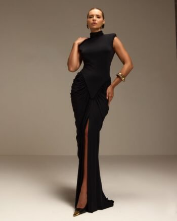 Vestido Longo Sem Manga Drapeado