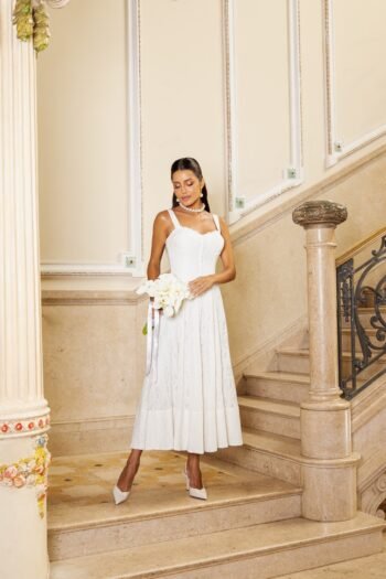 Vestido Midi de Renda Off White Éloise