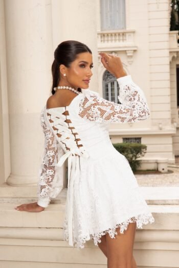 Vestido Midi Off White Bordado Natural - Foto 2