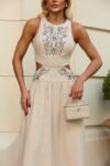 Vestido Midi Off White Bordado Natural