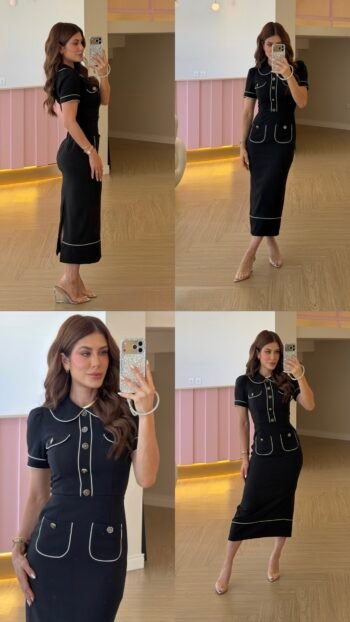 Vestido Midi em Crepe Preto Timeless