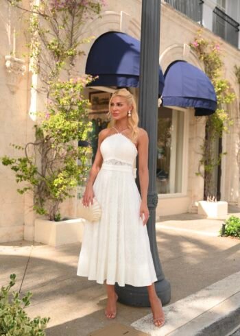 Vestido Midi Aurora de Renda Off White