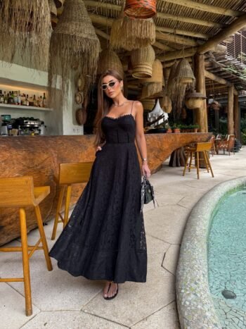 Vestido Midi em Renda Preta Fresh Notte Nera