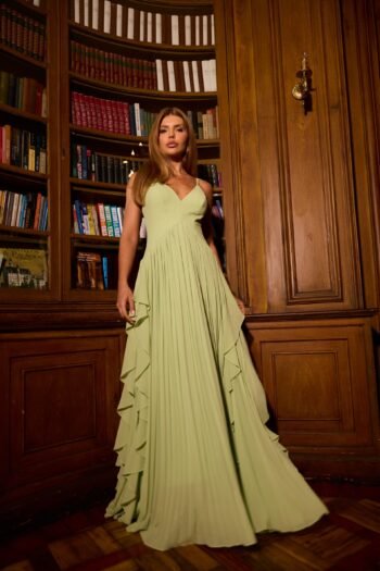 Vestido Longo Verde Plissado