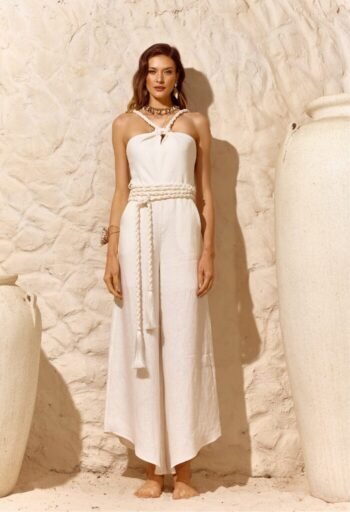 Macacão 100% Linho Detalhes em Cordões