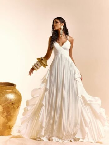 Vestido Longo Plissado Off