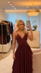 Vestido Longo Plissado Marsala