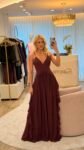 Vestido Longo Plissado Marsala