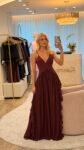 Vestido Longo Plissado Marsala