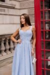 Vestido Midi Azul Serenity com Pedrarias London