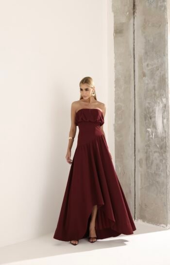 Vestido Midi Saia Assimétrica Marsala