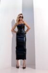 Conjunto Corset + Saia Midi Couro Eco