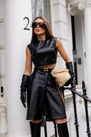 Conjunto Couro Preto Alfaiatado Mayfair