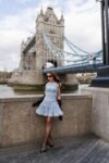 Vestido Curto Azul em Tule Drapeado Tower Bridge