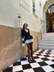 Vestido Curto com Casaco Risca De Giz e Renda Affair