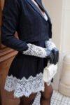 Vestido Curto com Casaco Risca De Giz e Renda Affair