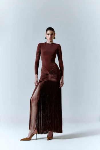 Vestido Longo Malha Jersey com Franjas - Foto 2