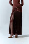 Vestido Longo Malha Jersey com Franjas