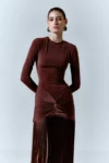 Vestido Longo Malha Jersey com Franjas