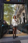 Vestido Curto com Casaco Risca De Giz e Renda Love
