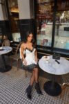 Vestido Curto com Casaco Risca De Giz e Renda Love