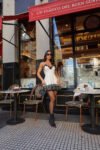 Vestido Curto com Casaco Risca De Giz e Renda Love