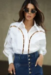 Camisa Feminina Cotton Manga Longa Detalhe Cut Out