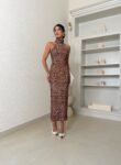 Vestido Midi Gola Alta Viscose Estampa Bambi Print