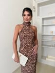 Vestido Midi Gola Alta Viscose Estampa Bambi Print