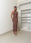 Vestido Midi Gola Alta Viscose Estampa Bambi Print