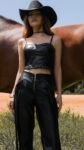 Conjunto Feminino Couro PU Calça Cropped