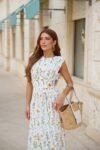 Vestido Mídi em Mix de Malha e Crepe Estampa Floral Isabele