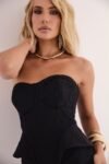 Vestido Bordado Corset Pleplum E Saia Midi