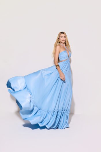 Vestido Longo Azul Serenity decote franzido - Foto 2