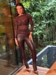 Calça Legging Monique Com Ziper Marrom Café