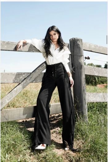 Calça Feminina Suede Destalhe Franjas