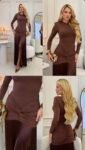 Vestido Longo Malha Jersey com Franjas
