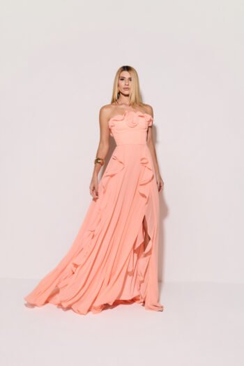 Vestido Longo Laranja flor 3D