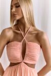 Vestido Longo Laranja decote franzido