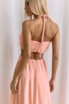 Vestido Longo Laranja decote franzido