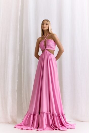 Vestido Longo Rosa decote franzido - Foto 2